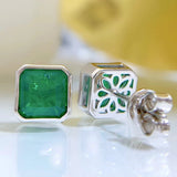 925 Silver Square Emerald Stud Earrings Women Fine Jewelry