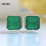 925 Silver Square Emerald Stud Earrings Women Fine Jewelry
