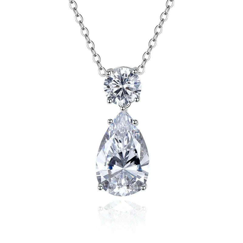 925 Silver Water Drop Diamond Pendant Set