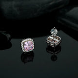 925 Sterling Silver Wedding Stud Earrings For Women Sparking Zircon Pink Yellow
