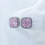 925 Sterling Silver Wedding Stud Earrings For Women Sparking Zircon Pink Yellow