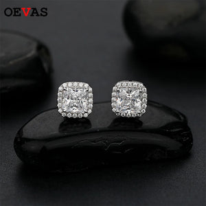 925 Sterling Silver Wedding Stud Earrings For Women Sparking Zircon Pink Yellow