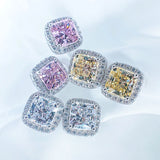 925 Sterling Silver Wedding Stud Earrings For Women Sparking Zircon Pink Yellow