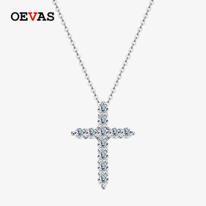 3mm Moissanite Cross Pendant Necklace 925 Sterling Silver Sparkling Jewelry