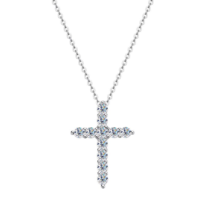 3mm Moissanite Cross Pendant Necklace 925 Sterling Silver Sparkling Jewelry