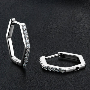 Moissanite Hexagon Hoop Earrings 925 Sterling Silver Wedding Jewelry