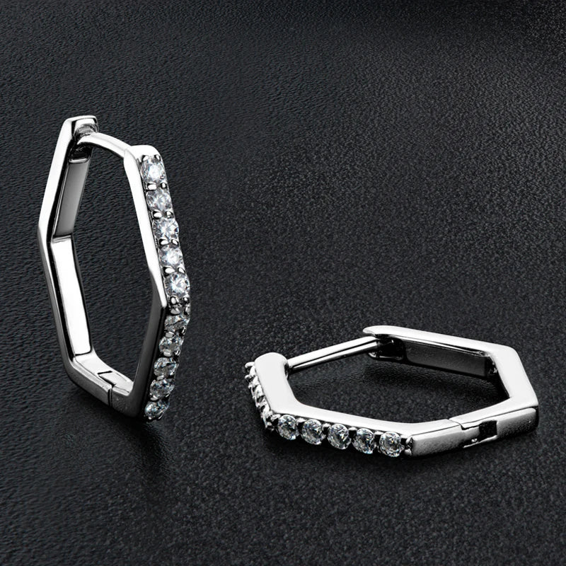 Moissanite Hexagon Hoop Earrings 925 Sterling Silver Wedding Jewelry