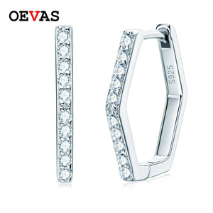 Moissanite Hexagon Hoop Earrings 925 Sterling Silver Wedding Jewelry