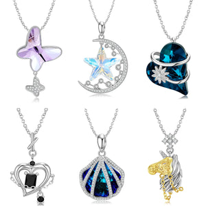 925 Silver Moon Star Heart Pendant Necklace for Women