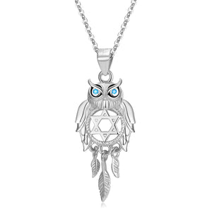 Owl Dream Catcher Animal 925 Sterling Silver Necklace Women Fine Jewelry