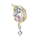 Pink Heart Unicorn Fantasy Pendant 925 Sterling Silver Necklace for Women