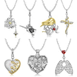 925 Silver Ace Skull Hand Cross Heart Pendant Necklace