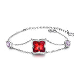 925 Silver Clear Round Red Clover Chain Bracelets for Women Silver Crystal Gift