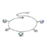 925 Silver Clear Round Red Clover Chain Bracelets for Women Silver Crystal Gift