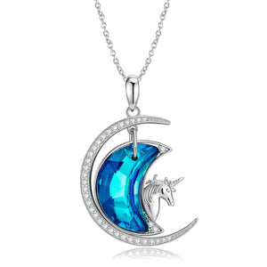 925 Sterling Silver Moon Unicorn Pendant Necklace for Women