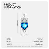 925 Silver Owl Heart Zircon Pendant Necklace for Women