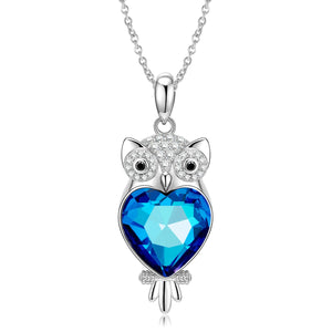 925 Silver Owl Heart Zircon Pendant Necklace for Women