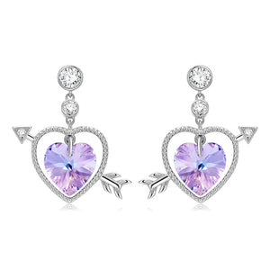 925 Silver Purple Heart Cupid's Arrow Couple Earrings Studs