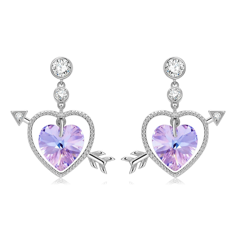 925 Silver Purple Heart Cupid's Arrow Couple Earrings Studs