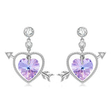 925 Silver Purple Heart Cupid's Arrow Couple Earrings Studs