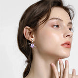 925 Silver Purple Heart Cupid's Arrow Couple Earrings Studs
