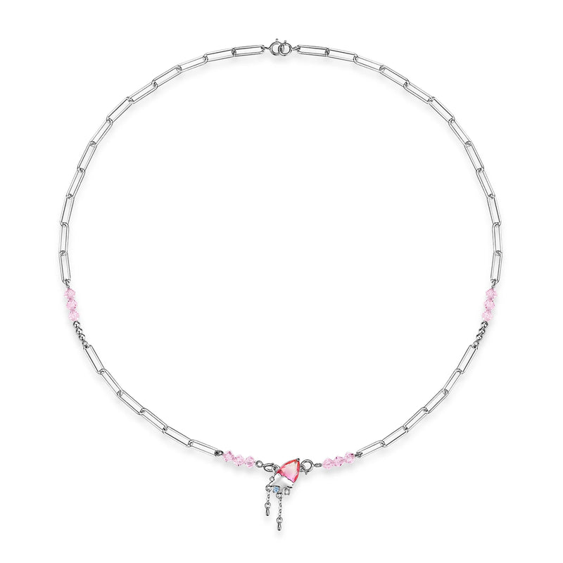 925 Silver Cherry Pink Pendant Necklace Y2K Style Women Birthday Gift