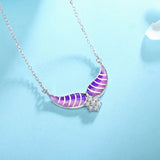 925 Silver Angel Wings Necklace Pink Enamel Charm Pendant for Women
