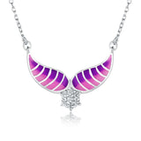 925 Silver Angel Wings Necklace Pink Enamel Charm Pendant for Women
