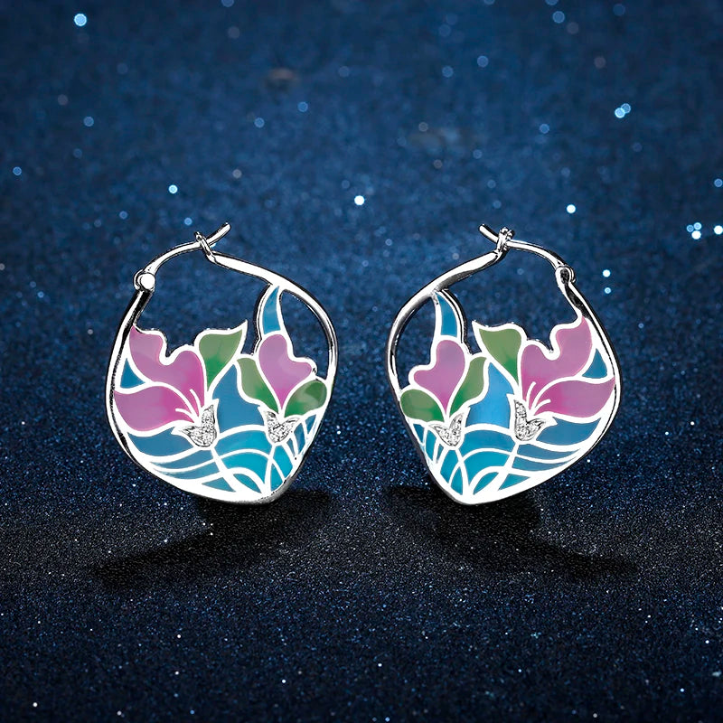 Flowers Pendant Necklace 925 Sterling Silver DIY Enamel Chain