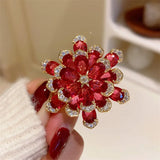 French Retro Green Purple Crystal Snowflake Brooches Women