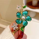 French Retro Green Purple Crystal Snowflake Brooches Women