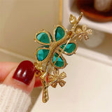 French Retro Green Purple Crystal Snowflake Brooches Women