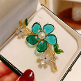 French Retro Green Purple Crystal Snowflake Brooches Women