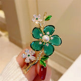 French Retro Green Purple Crystal Snowflake Brooches Women