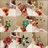 French Retro Green Purple Crystal Snowflake Brooches Women