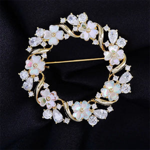 Zircon Shell Flower Brooch Pins Bridal Bouquet Dress Jewelry