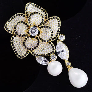 Pearl Zircon Corsage Flower Brooch Jewelry