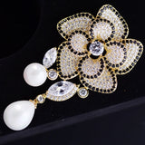 Pearl Zircon Corsage Flower Brooch Jewelry