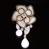 Pearl Zircon Corsage Flower Brooch Jewelry
