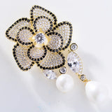 Pearl Zircon Corsage Flower Brooch Jewelry