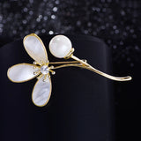 Nature Shell Flower Broochpin with Pearl for Women Jewelry