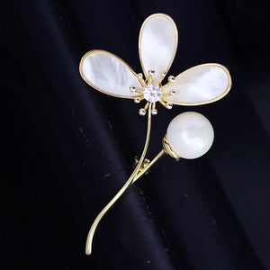 Nature Shell Flower Broochpin with Pearl for Women Jewelry
