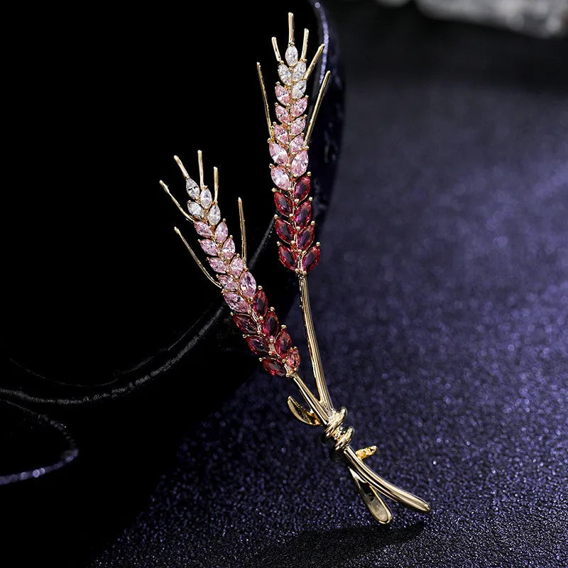 Wheat Brooch for Women Yellow Zircon Grain Brooch Pin