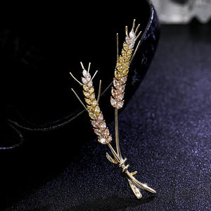 Wheat Brooch for Women Yellow Zircon Grain Brooch Pin