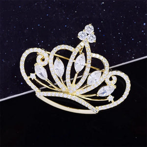 Zircon Crown Brooch Pins for Coat Suit Shawl