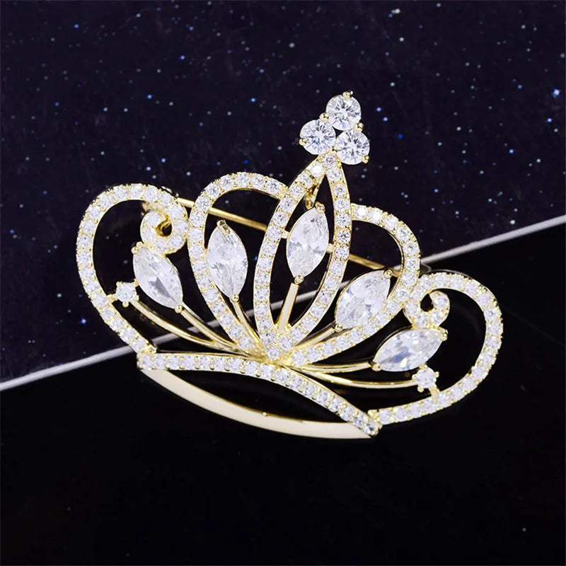 Zircon Crown Brooch Pins for Coat Suit Shawl