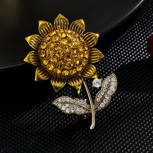 Crystal Sunflower Brooch Zircon Pin Woman Accessori Jewelry