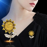 Crystal Sunflower Brooch Zircon Pin Woman Accessori Jewelry