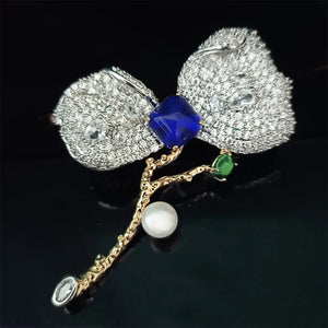 Cubic Zircon Leaves Brooches Freshwater Pearl Corsage