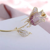 Red Rose Brooch Pin Micro Pave Zircon Corsage Women Jewelry